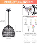 13.75-Inch Rattan Woven Pendant Light With Shades Boho Style Flush Mount Chandelier dimensions and bulb compatibility