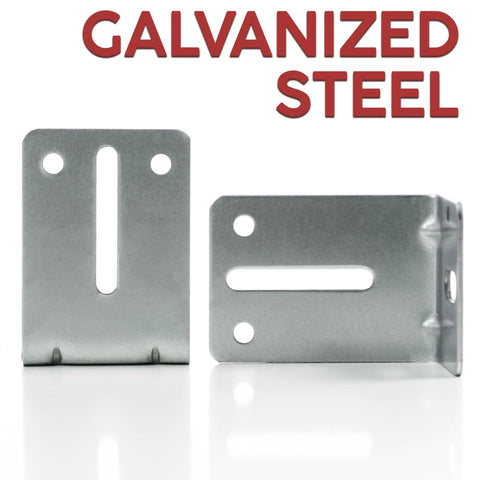 4 Pack J6 Garage Door Track Bracket Set With L Shape Wall Mounts Durable Galvanized Steel Hardware Kit Includes 8 Bolts And 8 Nuts For Reliable Track Support Replacement Or Repair showing two galvanized steel brackets