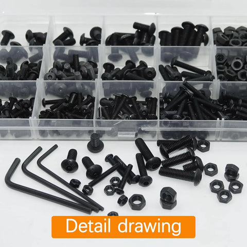 Extensive 439 Piece Metric Bolt and Nut Kit With M3 M4 M5 Screws Lock and Flat Washers Pro Grade 10.9 Alloy Steel