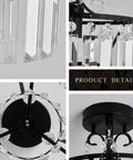 Crystal Raindrop Mini Chandelier Semi Flush Mount Ceiling Light details, black finish, E26 base, sparkling accents close-up