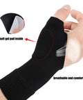 Wrist Thumb Compression Arthritis Gloves 1 Pair Breathable Wrist Support Fingerless Glove With Gel Thumb Pads shown on hand