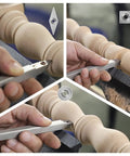 Close-up of Grab This Killer Mini Carbide Wood Lathe Turning Tool Set Featuring Rust Resistant Stainless Cutters in use on wood.