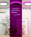 Dope RGB LED Flush Mount Ceiling Light With Remote Control, 13-Inch 24W 2400LM Dimmable Color Changing Fixture displayed in room