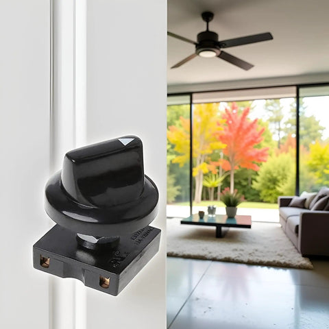 4-Position Rotary Fan Switch With 3 Speeds Plus Off Wall Mounted Ceiling Fan Control in modern living room setting