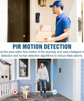 1080P Wireless Video Doorbell Camera with Ring Chime installed on wall detecting human motion with packages, uses smart human detection