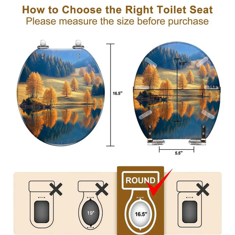 Toilet Seat Round Resin Lake Bathroom with size measurements 14.5" x 16.5" for fitting most toilets.