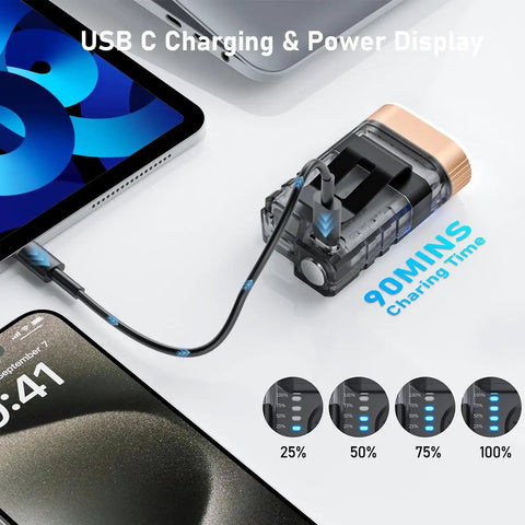 Grab And Go EDC Flashlight With 365 Nanometer UV Light USB C Rechargeable Keychain Flashlight with charging cable connected