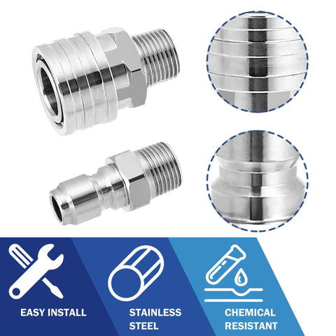 M MINGLE stainless steel pressure washer adapter set with 3/8-inch quick-connect fittings, 2-pack