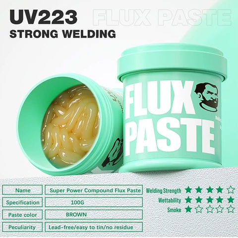 Lead-Free Solder Paste Flux 100G No-Clean For SMD PCB BGA Rework and Soldering Repair Tool with container and paste visible