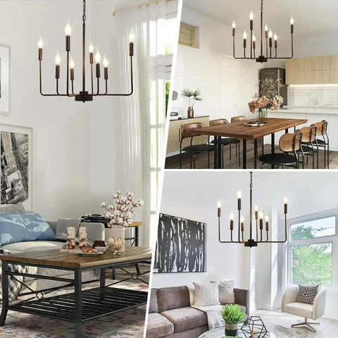 Black Farmhouse Eight Light Candle Chandelier Modern Pendant Fixture For Dining Room Kitchen Island Bedroom Entryway And Foyer Dope Industrial Vibe With E12 Base