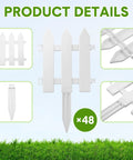 48 Count White Classic Garden Fence Panels With Fence Inserts For Yard Upgrade And Border Edging, No-Fuss Easy Install Outdoor Border Kit Measuring 6.69 Inches Long By 7.87 Inches High.
