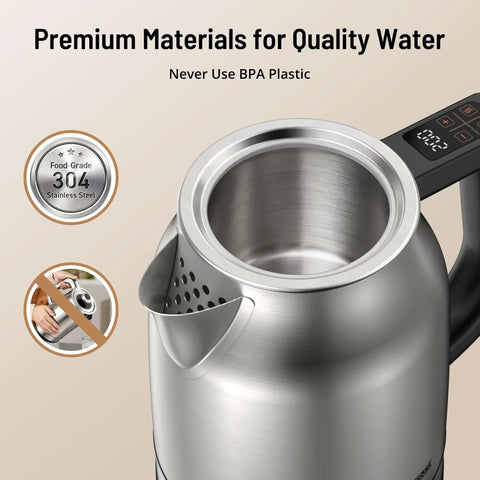 Your Go To Electric Kettle With Precise Temperature Control 1.7L 1500W 13 Temperature Settings Strix Thermostat LED stainless steel top view