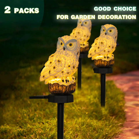 Owl Figure Solar LED Lights 2 Pack Garden Decor With Stakes Battery Free Outdoor Yard Pathway Lighting for Patio and Lawn