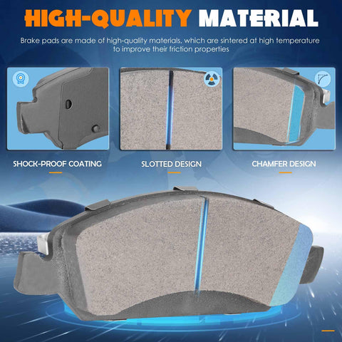 Front semi-metallic brake pads set, 4 pcs, for Silverado 1500/Sierra 1500/Escalade; features slotted and chamfered design