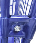Close-up view of heavy duty foldable warehouse trolley's steel mesh and secure locking mechanism. Heavy Duty Foldable Warehouse Trolley Built Like A Tank With Secure Steel Mesh Bins Four Swing Lock Doors And 1100 Pound Load Capacity Industrial Workhorse Cart.