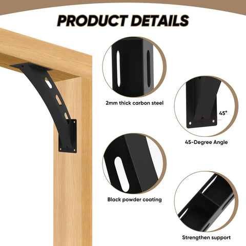 Two Pack 45 Degree Angle Support Brackets For Wood Posts And Beams, Heavy Duty Corner Braces For Inside Joints, Rock Solid DIY Woodworking Hardware For Gazebos, Tree Houses, Cabins And Patios