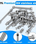 10 Sets 1/4-20x4 Inch Stainless Steel Hex Bolts Kit With Nuts, Lock Washers And Flat Washers Go-To Fasteners For DIY Projects
