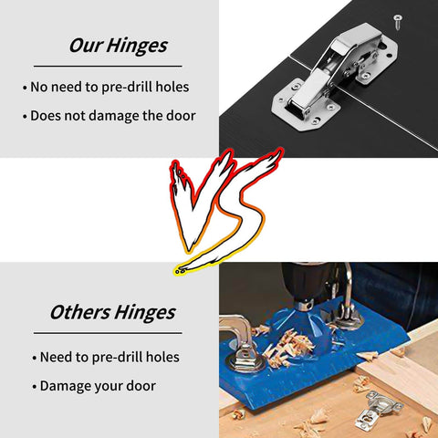Comparison of 4 Pack Soft Close Damping Frameless Hidden Cabinet Hinges vs others with easy surface mount, no drilling needed