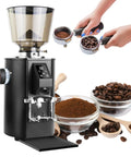 Top Tier Electric Coffee Grinder Featuring Heavy Duty Flat Burr Assembly And Nine Exact Grind Levels For Espresso Or Daily Sips Delivers Dead Quiet Operation And Zero Mess Cleanup Today with coffee beans and grounds.
