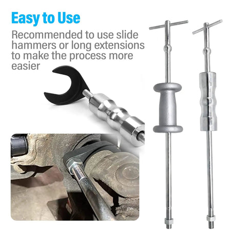 Inner CV Axle Puller Removal Tool With Beefy 63mm Fork Adapter for slide hammers shown with use on front wheel drive axle
