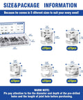 125 Piece Furniture Cam Lock Kit With Eccentric Wheel Connectors Hella Sturdy Cabinet Drawer Hardware Set, five sizes in clear case.