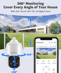 Solar Powered Outdoor Security Camera Wire-Free No Fuss 2K 360 Degree PTZ with mobile app and house view