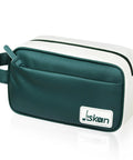 Compact Golf Pouch Bag For Men And Women, Handy Valuables Organizer, green and white with side handle, front view