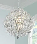 Lit Silver Modern Crystal Raindrop Pendant Chandelier For Dining Room, Living Room, Bedroom, Or Bathroom, Ceiling Light Fixture
