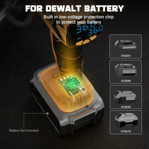 Cordless 160 PSI Tire Inflator Air Compressor with low-voltage protection chip for DeWalt batteries