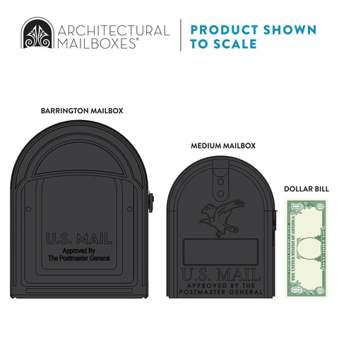 Heavy Duty Metal Post Mounted Mailbox In Black For Outside, Weatherproof Steel Construction, size comparison with dollar bill