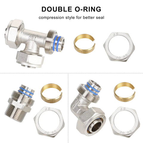Double O-ring fittings for Three Quarter Inch By 100 Feet HDPE Tubing Garage Air Piping System With Aluminum Outlet Blocks 37 Piece Kit