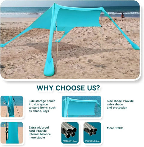 Portable Beach Tent Sun Shelter 7x7ft Shade Canopy UPF50 Sandbags Included For Easy Setup Family Camping Fishing Picnics And Backyard Fun