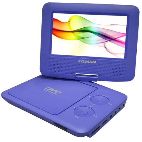 Portable Sylvania DVD player with colorful screen, perfect for use with Extra Long 11 Ft Car Charger For Portable DVD Players.