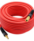 All Weather Hybrid Air Hose Three Eighths Inch by 100 Feet 300 PSI Heavy Duty Lightweight Kink Resistant With Brass Fittings
