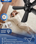 NWOP 20 Inch Outdoor Ceiling Fan with Light, 5 Blade Remote Patio Fan above a person relaxing on a rug.