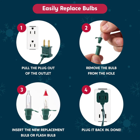 Steps to replace bulbs for Lit Clear Christmas String Lights Indoor Outdoor 100 Count Mini White Fairy Lights