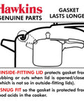 Diagram of inside-fitting lid pressure cooker with snug fit gasket, Hawkins genuine parts for steam proof gasket longevity