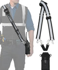 Rugged Radio Holster Set With Adjustable Wide Reflective Strap, metal clips, movable mic holder, anti sway strap