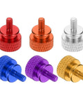 Six Pack Knurled Thumb Screws 6x32 Aluminum Alloy For PC Case Hand Tighten, Colorful Set In Red Orange Silver Deep Blue Purple Gold