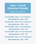 Gate extension bundle options showing sizes and combinations for adjustable clear acrylic baby gate for stairs installation.