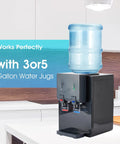 Countertop Water Cooler Dispenser For Home Office Dorms Black Holds 3 Or 5 Gallon Jug Top Loading Hot And Cold Water Kid Safe Lock Compact Space Saving Design Fits Small Kitchens And Desks