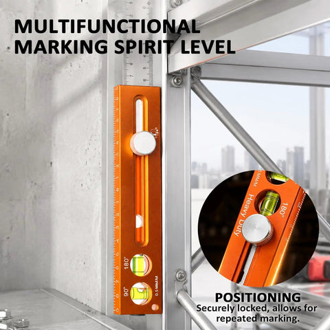 Nailed It 4-In-1 Aluminum Marking Level Ruler With Dual Industrial Magnets, Sliding Depth Gauge, And Flexible Angle Finder For Swift Woodworking And Carpentry Jobs