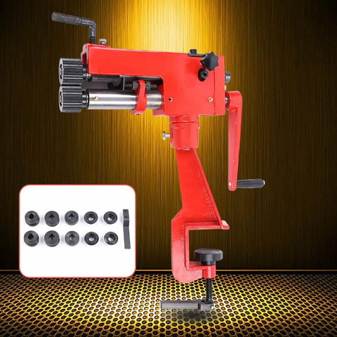 7 Inch Sheet Metal Bead Roller Machine With 6 Dies Kit For Precision Beading, Edging, Flanging And Shaping In Auto Body Fabrication, Heavy Duty Cast Steel Hand Tool For Pros And DIY Hobbyists, red cast steel bead roller with six dies