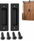 2 Pack Matte Black Flush Door Handle Set For Sliding Barn Doors Closets And Pocket Doors Heavy Duty Steel Recessed Pull With Screws Finger Pull Hardware For No Sweat Easy Access, pair with screws