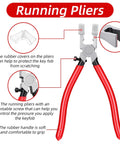 Image of running pliers with red handles, included in the 60 Piece Key Fob Hardware Kit With 1 Inch Keychain Parts In Silver Bronze Black And Gold Finish, Includes Split Rings And Pliers, Ideal For Wristlets Lanyards And Diy Keychain Craft Projects