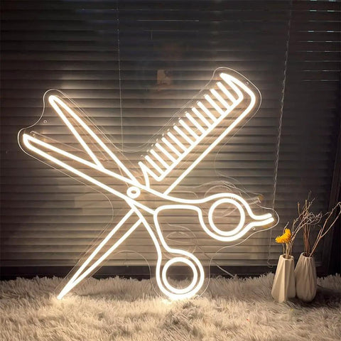 Neon Sign for Biz With Adjustable Brightness LED Neon Light for Bar Party Salon Store Window Decor 20 Inch Scissors Comb Design