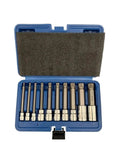 Premium 10 Pc Impact Socket Set With Spline Wrench Heads In 1 4 3 8 And 1 2 Inch Sizes Featuring Heavy Duty 12 Point Teype Design For Rusted Bolts Plus Torx Bits For Major Auto Projects. Blue case with 10-piece impact spline socket set