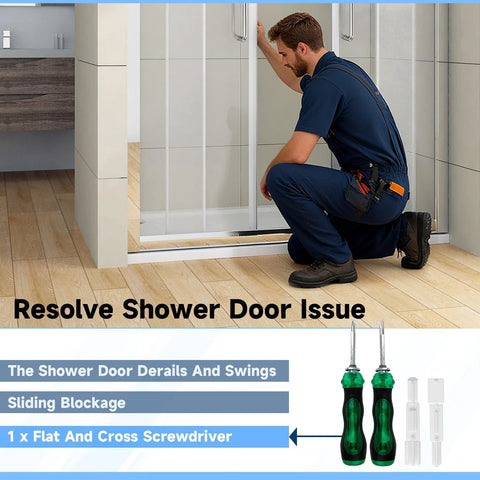 Person fixing shower with Sliding Shower Door Bottom Guide 1/2 Inch By 9/16 Inch By 3 1/8 Inch Two Pack Old Door Track Guide.