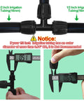 Rock Solid 10 Pack Half Inch Drip Irrigation Tee Fittings With Barbed Lock Nut T Connectors measuring against 1/2 inch tubing.