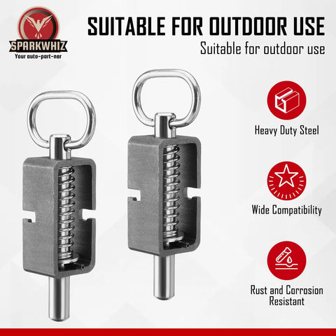 Five Eighth Inch Weld On Spring Latch Assembly With Plain Tube Heavy Duty Steel Trailer Gate Lock showing rust resistant finish and spring mechanism.